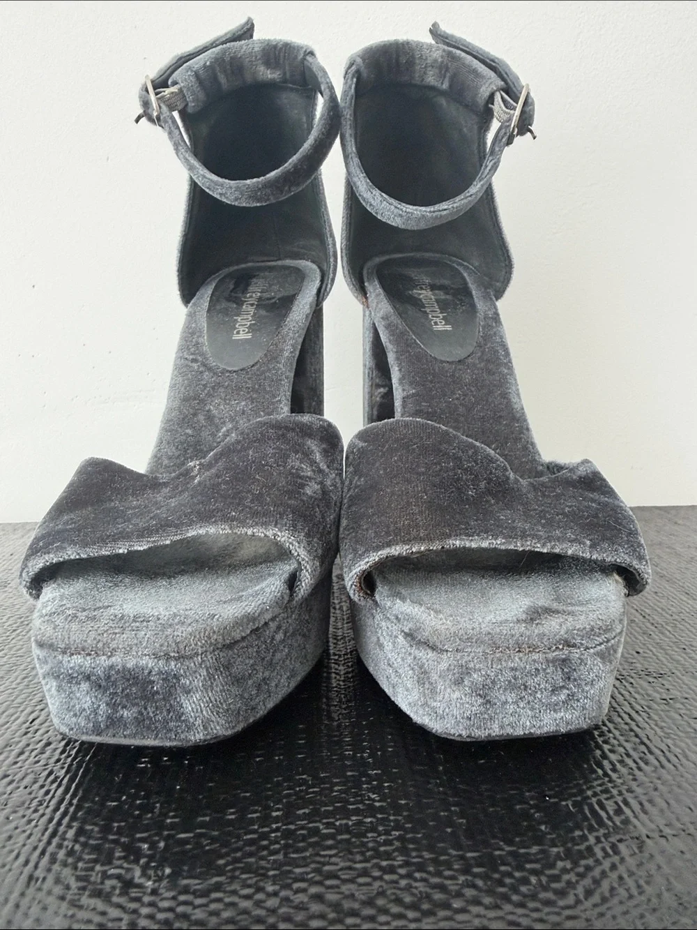 Jeffery Campbell Velvet Platform Block Heel with Ankle Strap